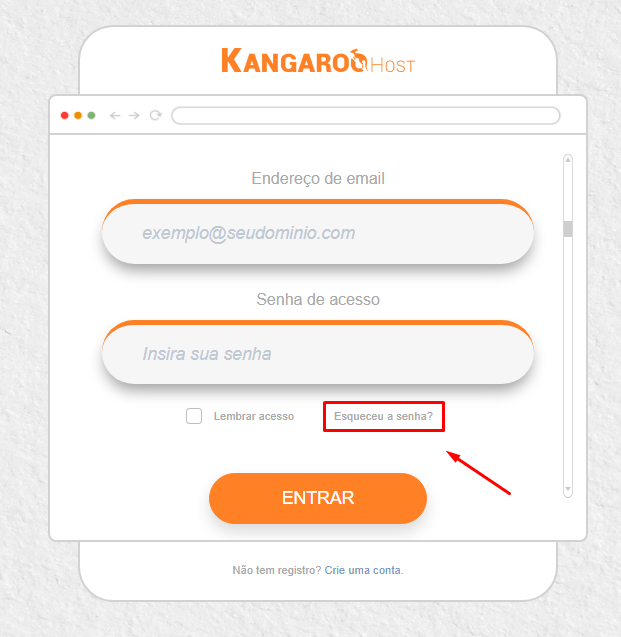 Recuperar Redefinir senha área do cliente Kangaroo Senha