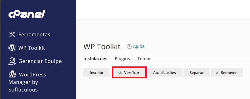 Scan de instalações do WP Toolkit
