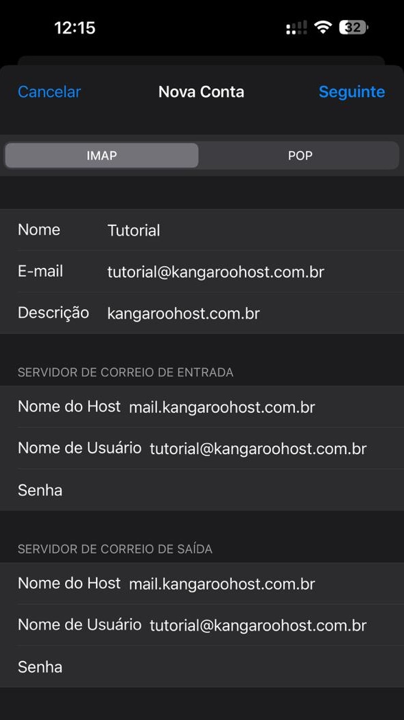 Conexão com servidor de e-mail iPhone