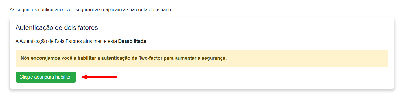 Confirmar ativação da autenticação de dois fatores área do cliente