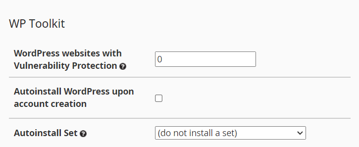 Configurações WP Toolkit WHM