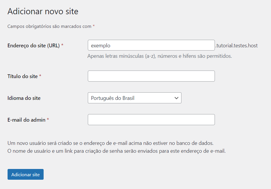 Adicionar site a rede WordPress