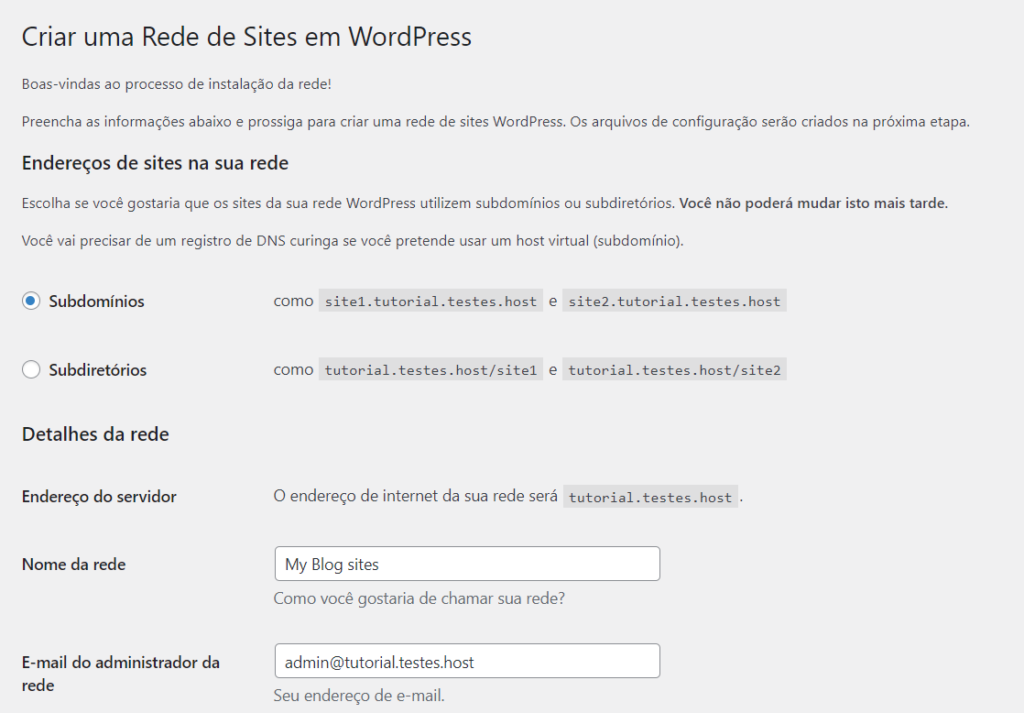 Criar rede mulsites WordPress